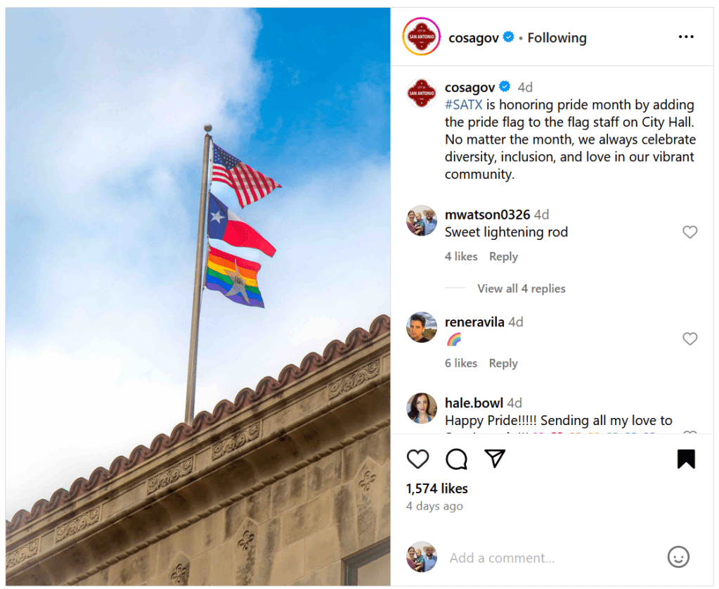 Screen shot of a post made by the official account of the city of San Antonio